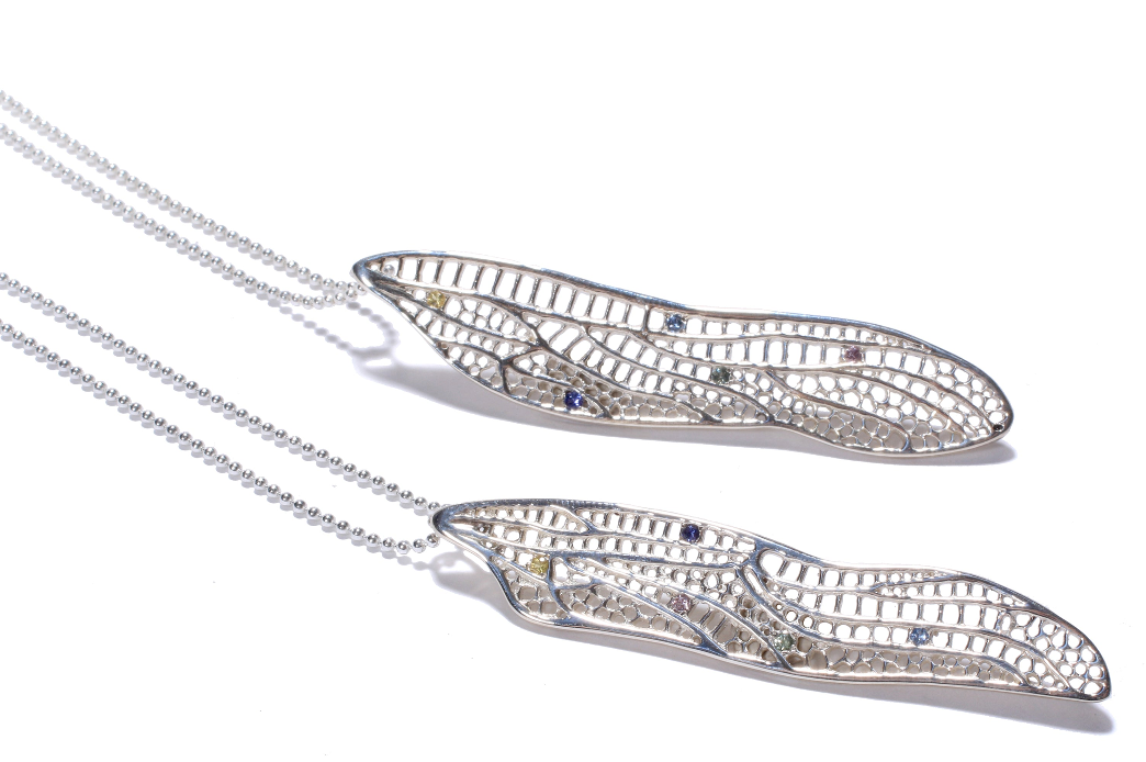 dragonfly wing necklace with sapphires