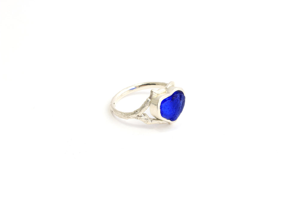 Jolene blue sea glass heart ring